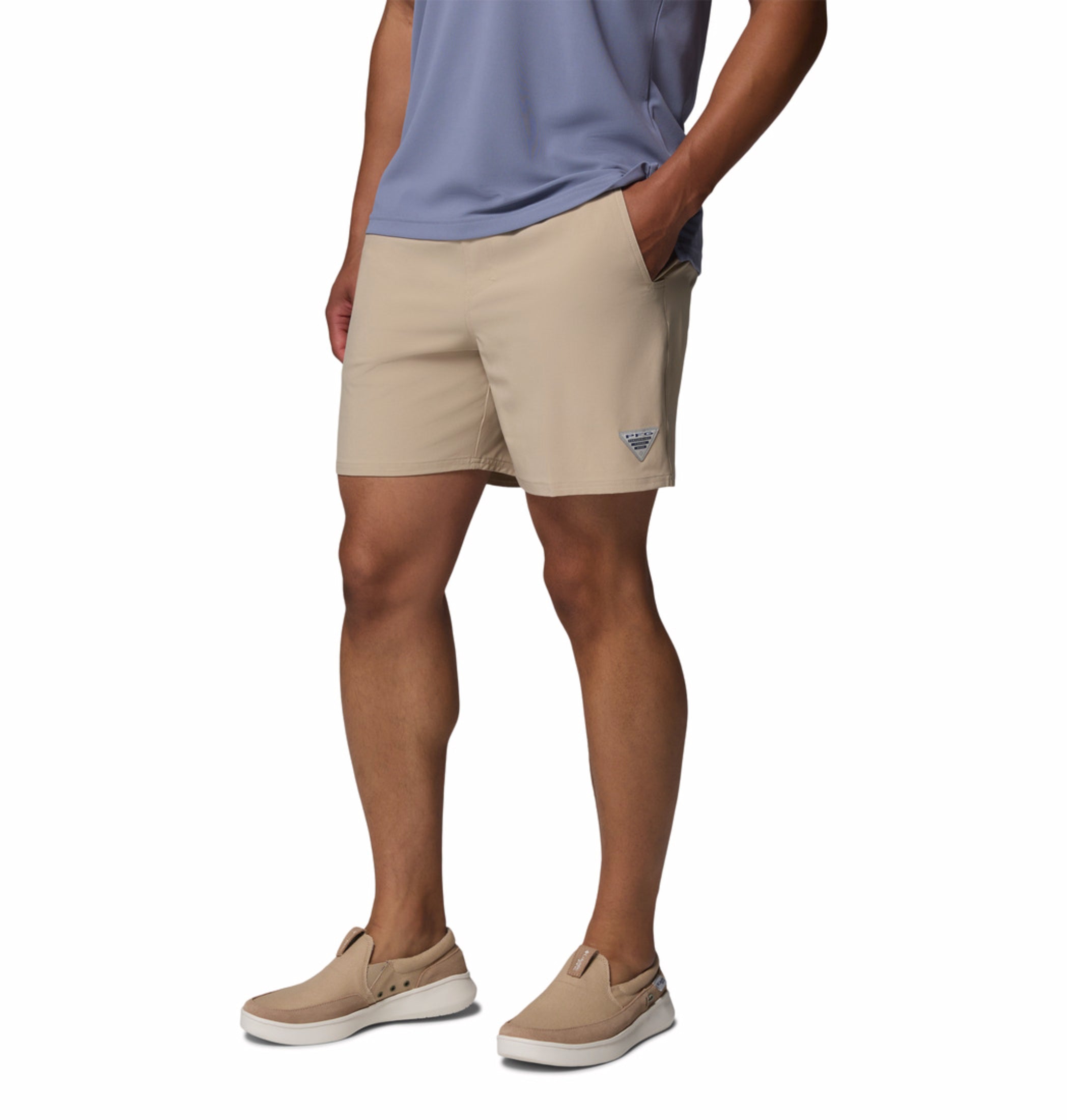 men beige omni shade terminal roamer stretch shorts
