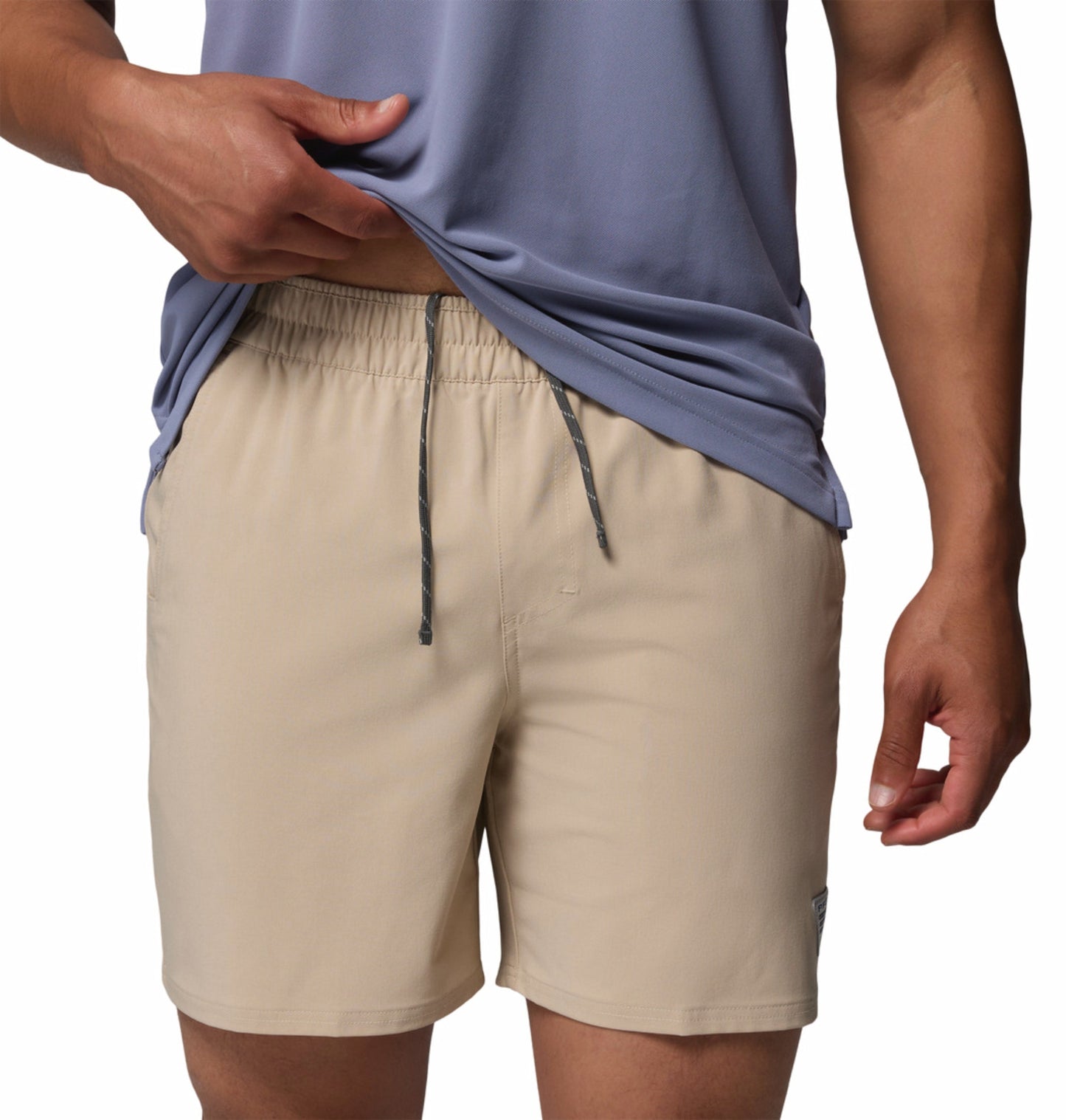 men beige omni shade terminal roamer stretch shorts