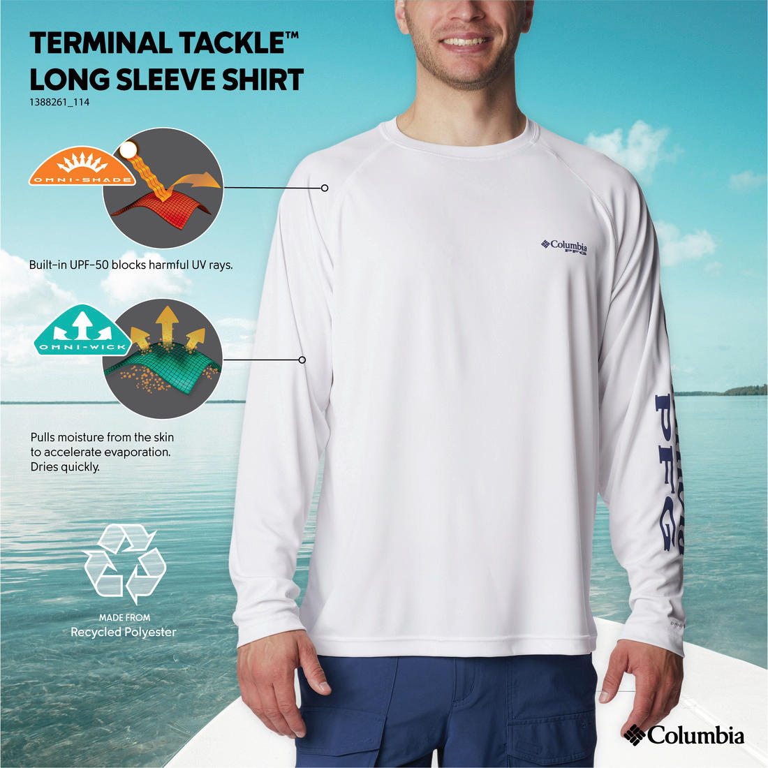Columbia Mens White Omni-Shade Broad Spectrum Terminal Tackle Long Sleeve Shirt Tshirt
