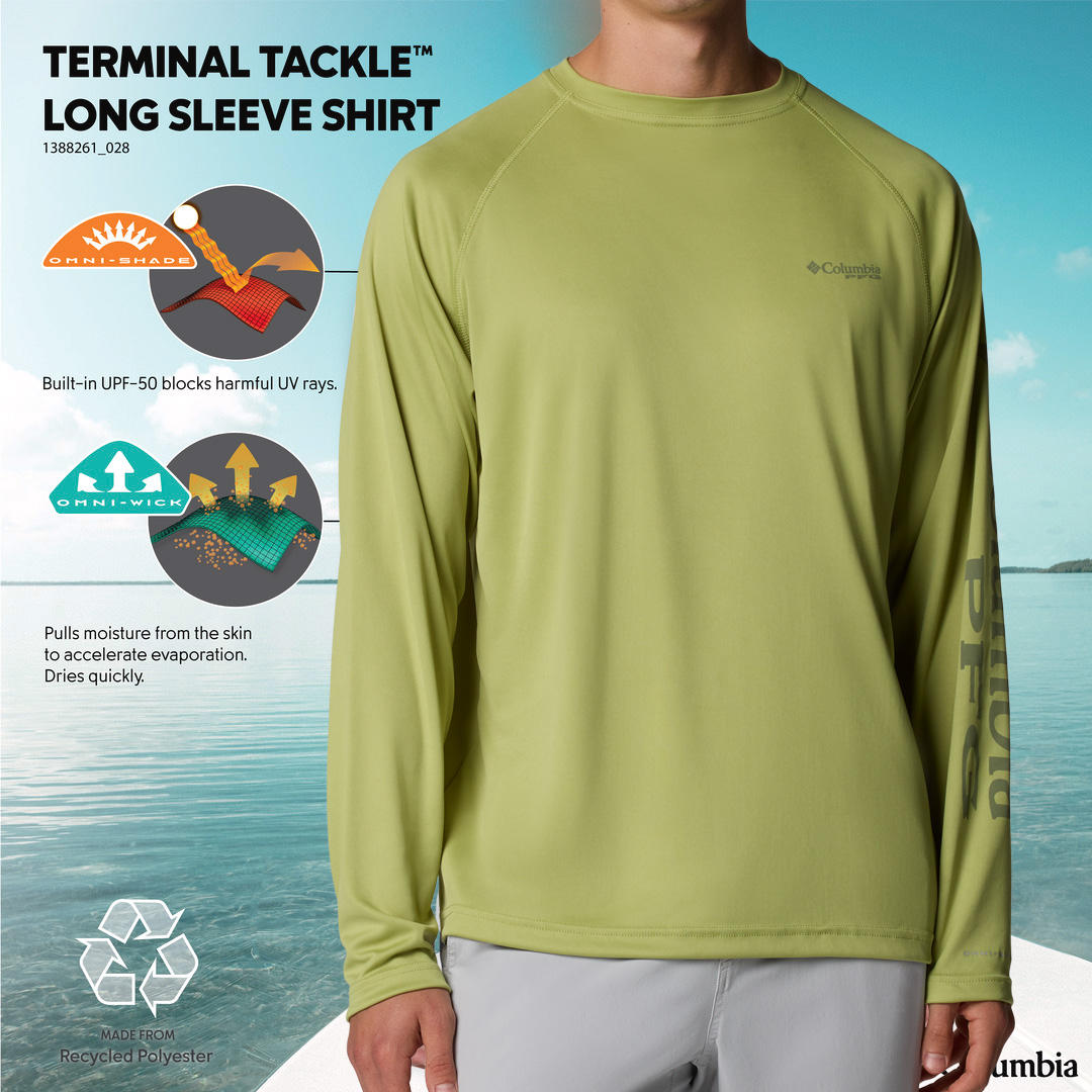 Columbia Mens Green Omni-Shade Broad Spectrum Terminal Tackle Long Sleeve Shirt