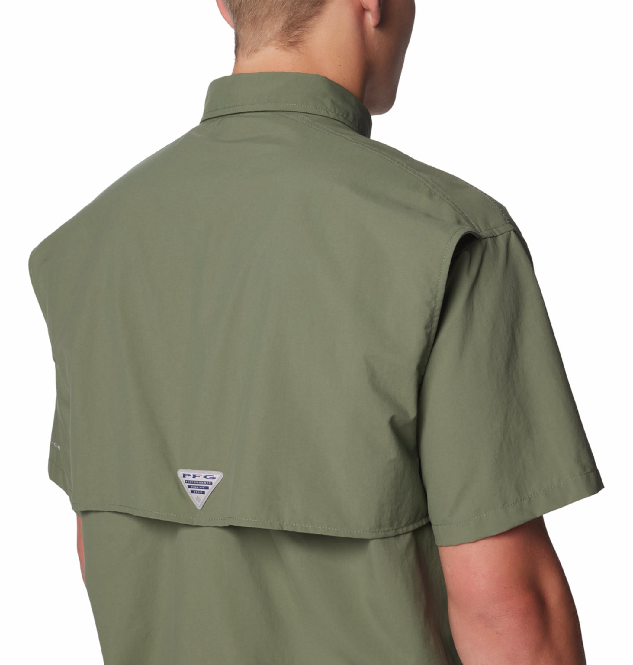 A Men Wearing Columbia Men Green Bahama II S/S Shirt (Sun Protection)