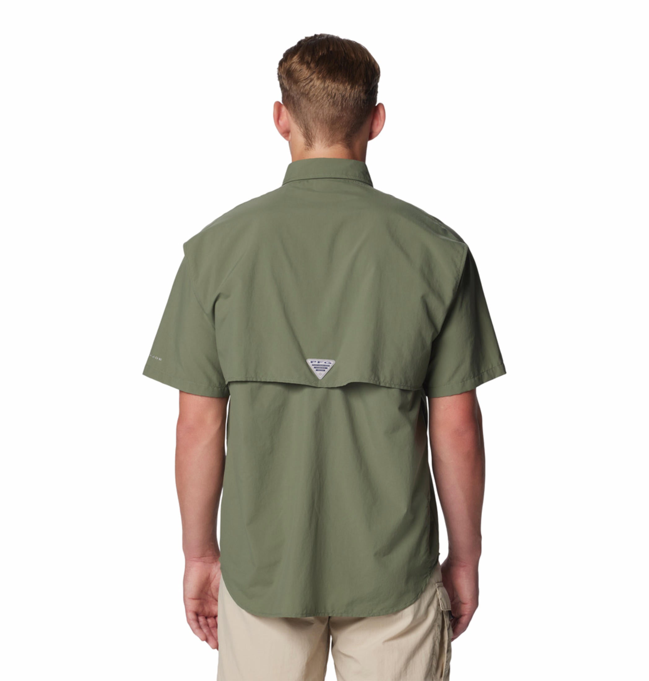 A Men Wearing Columbia Men Green Bahama II S/S Shirt (Sun Protection)