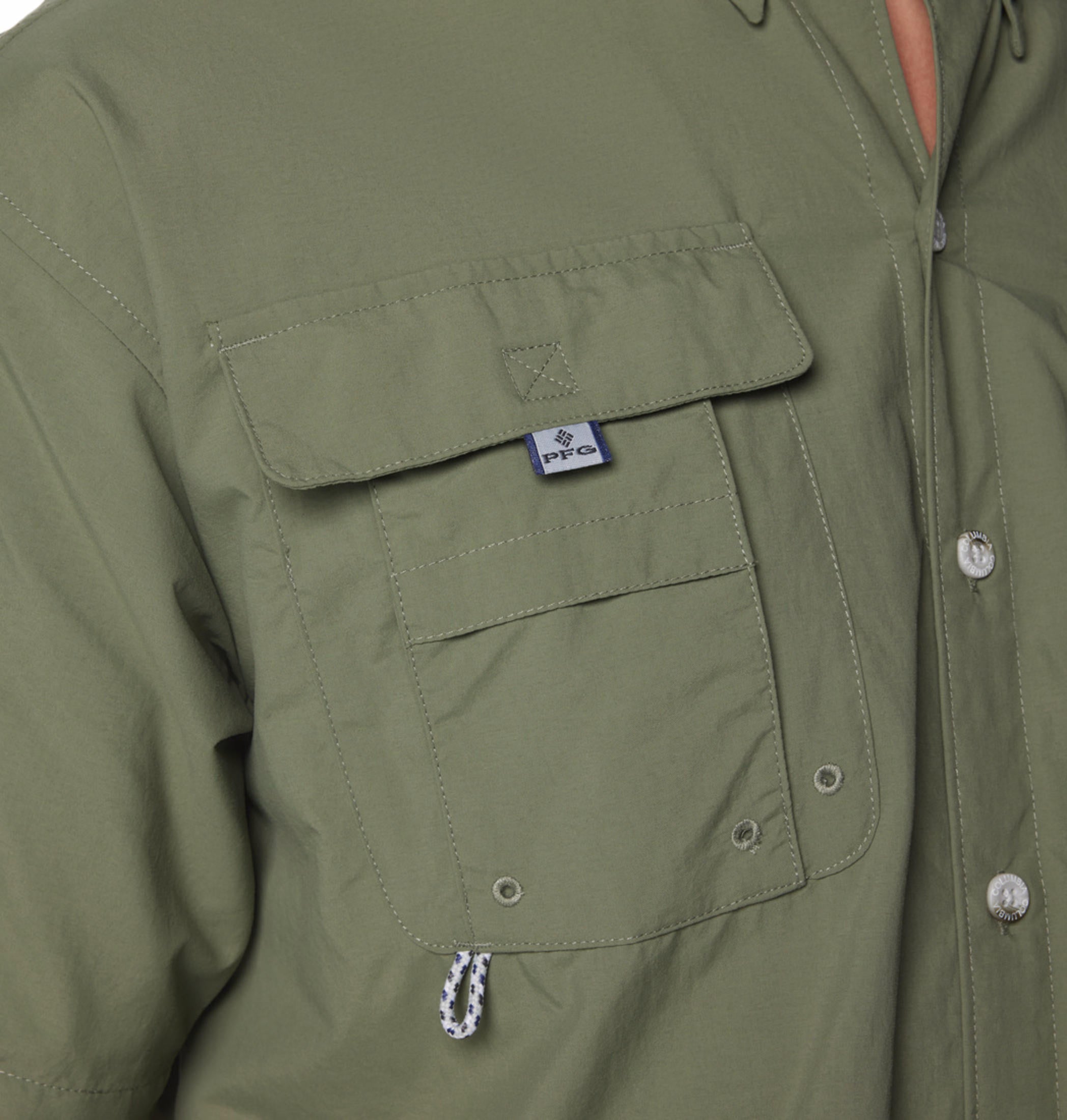 A Men Wearing Columbia Men Green Bahama II S/S Shirt (Sun Protection)