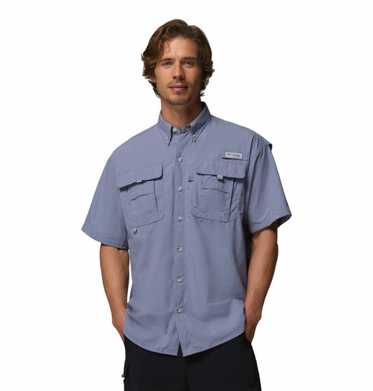 Columbia Men Blue Omni-Shade Bahama II Short Sleeve Outdoor Shirt