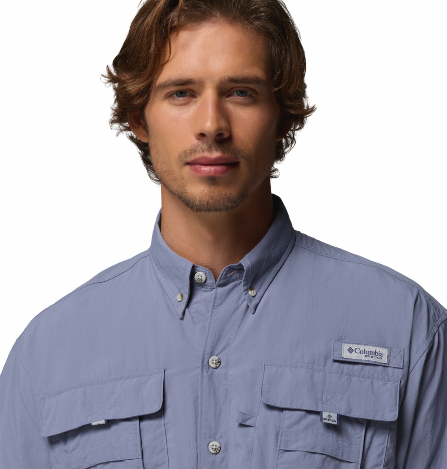 Columbia Men Blue Omni-Shade Bahama II Short Sleeve Shirt