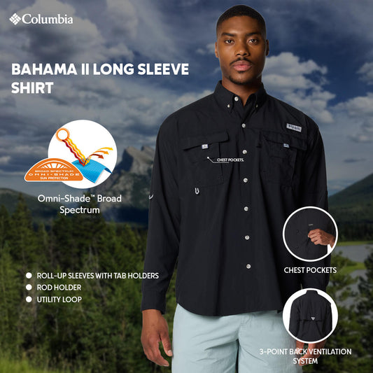 Columbia Mens Black Bahama II Long Sleeve Shirt
