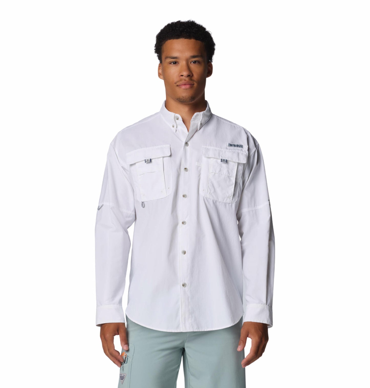 Columbia Mens White Omni-Shade Broad Spectrum Bahama II Long Sleeve Shirt