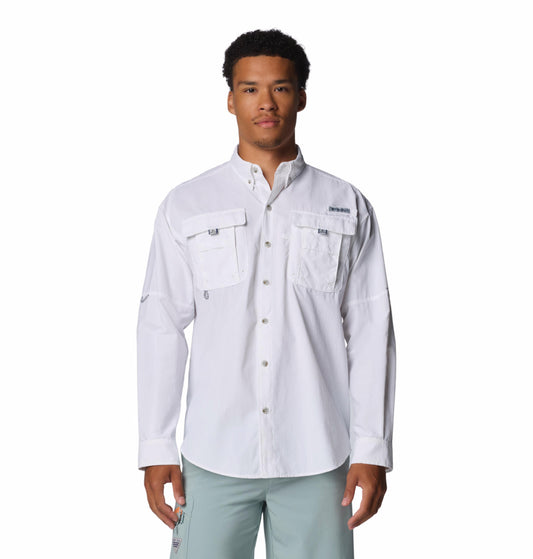 Columbia Mens White Omni-Shade Broad Spectrum Bahama II Long Sleeve Shirt