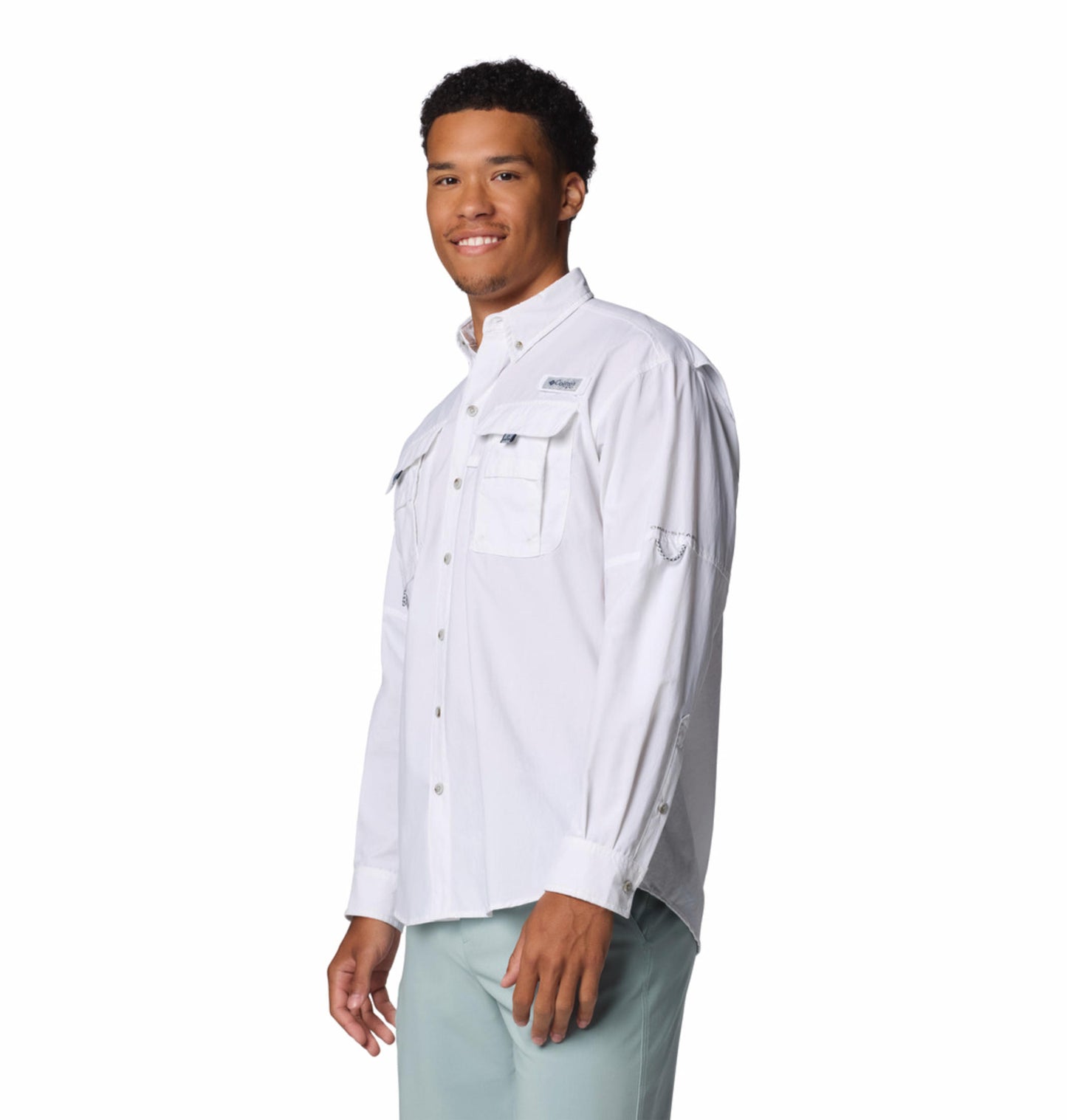 Columbia Mens White Omni-Shade Broad Spectrum Bahama II Long Sleeve Shirt