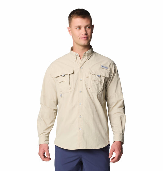 Columbia Mens Beige Omni-Shade Broad Spectrum Bahama II Long Sleeve Shirt