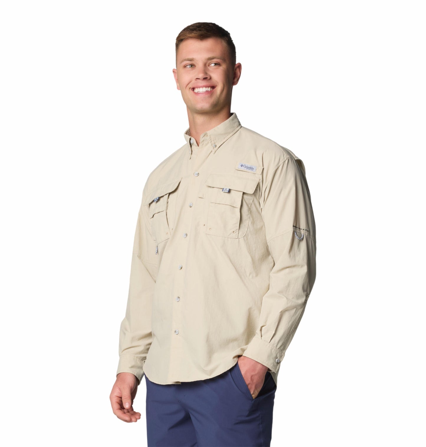 Columbia Mens Beige Omni-Shade Broad Spectrum Bahama II Long Sleeve Shirt
