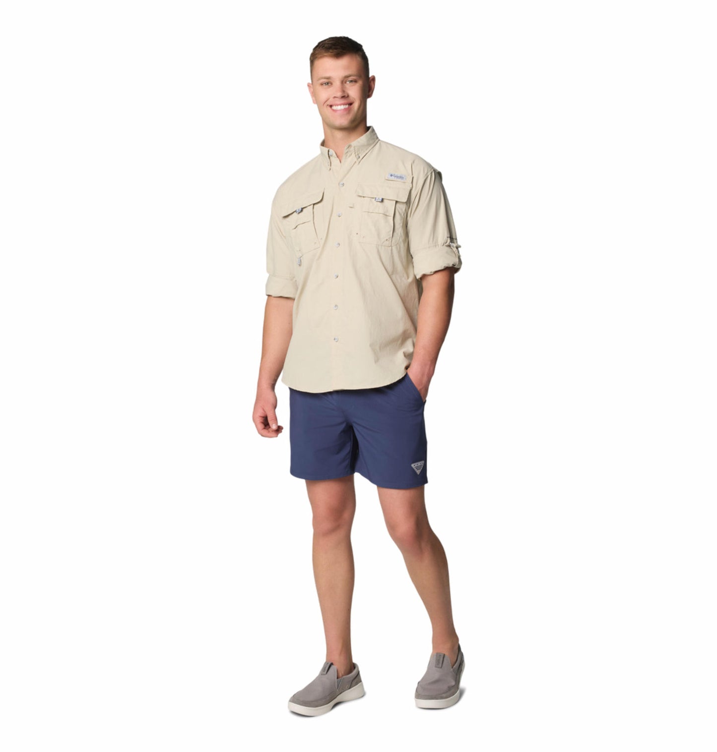 Columbia Mens Beige Omni-Shade Broad Spectrum Bahama II Long Sleeve Shirt