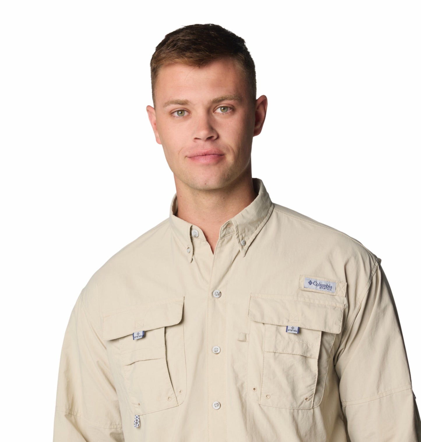 Columbia Mens Beige Omni-Shade Broad Spectrum Bahama II Long Sleeve Shirt