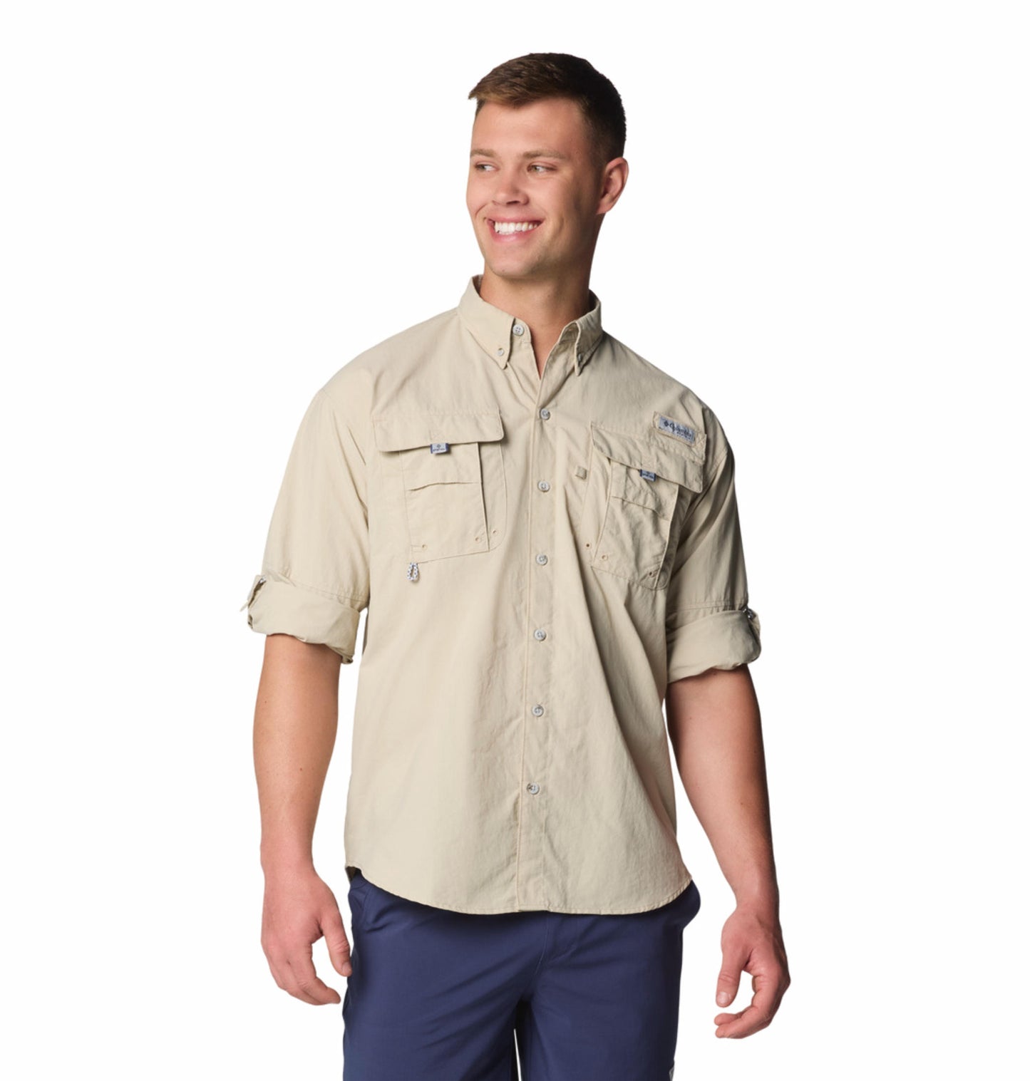 Columbia Mens Beige Omni-Shade Broad Spectrum Bahama II Long Sleeve Shirt