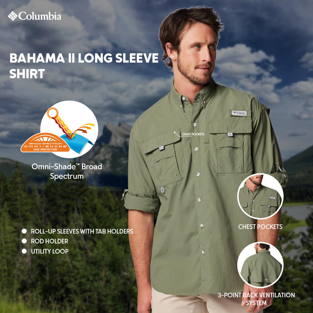 Columbia Mens Green Bahama II Long Sleeve Shirt