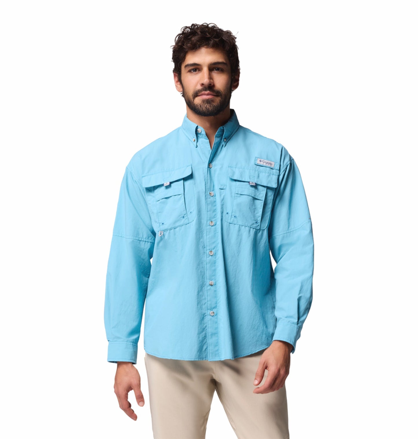 Columbia Men Blue Omni-Shade Bahama II Long Sleeve Shirt for Sun Protection
