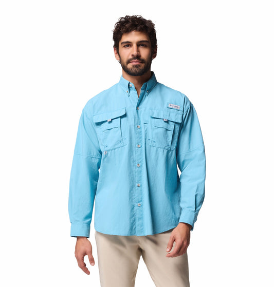 Columbia Men Blue Omni-Shade Bahama II Long Sleeve Shirt for Sun Protection