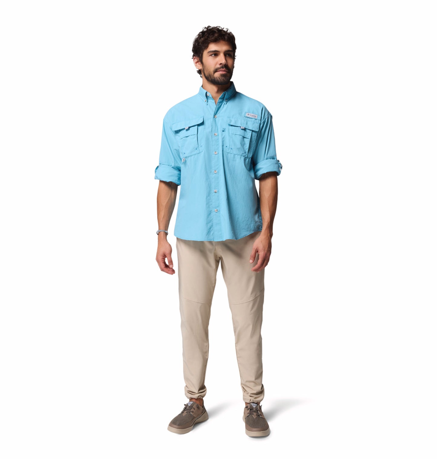 Columbia Men Blue Omni-Shade Bahama II Long Sleeve Shirt for Sun Protection