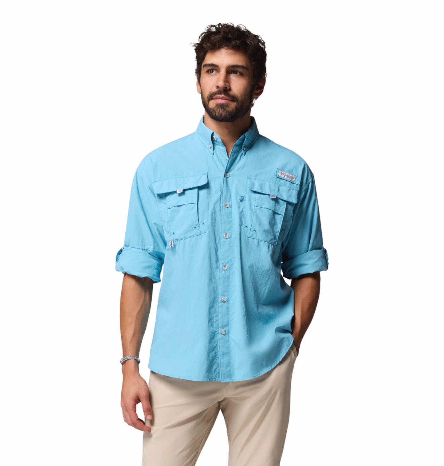 Columbia Men Blue Omni-Shade Bahama II Long Sleeve Shirt for Sun Protection