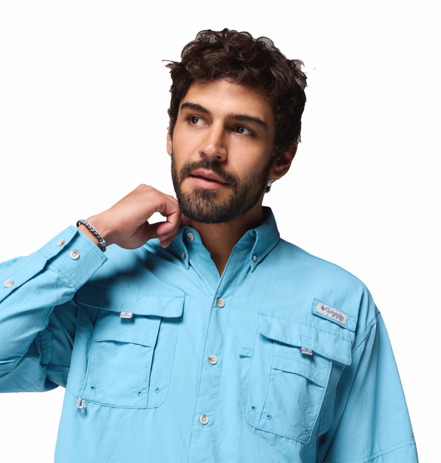 Columbia Men Blue Omni-Shade Bahama II Long Sleeve Shirt for Sun Protection
