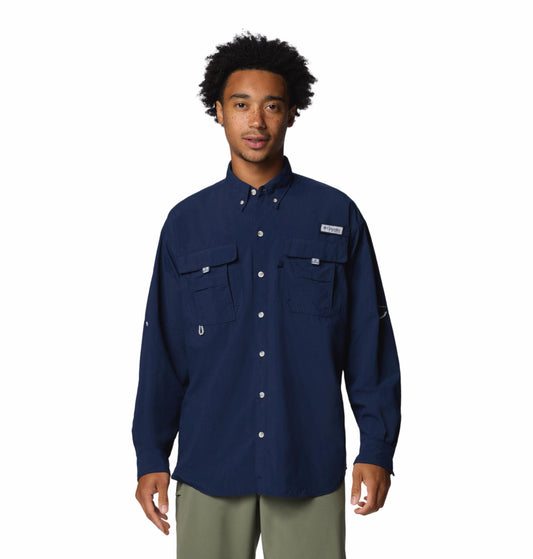 Columbia Mens Navy Blue Omni-Shade Broad Spectrum Bahama II Long Sleeve Shirt