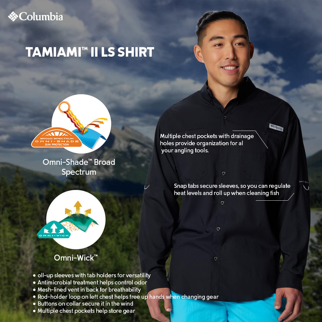 Columbia Mens Black Omni-Wick Tamiami II Long Sleeve Shirt