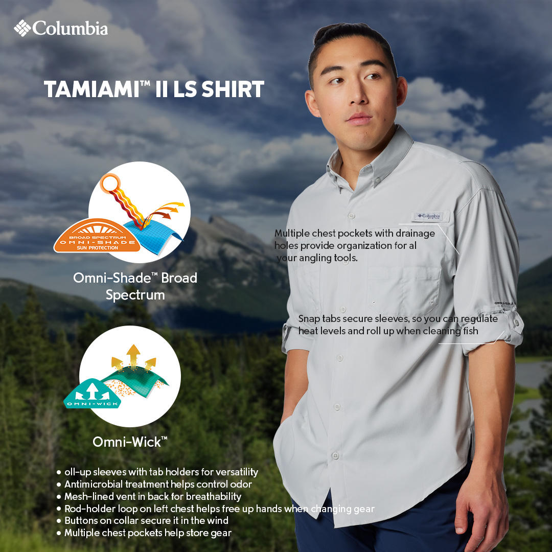 Columbia Mens Grey Omni-Wick Tamiami II Long Sleeve Shirt