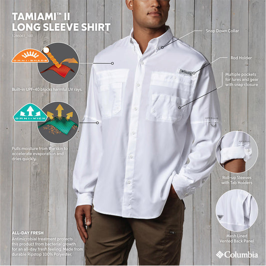 Columbia Mens White Omni-Wick Tamiami II Long Sleeve Shirt
