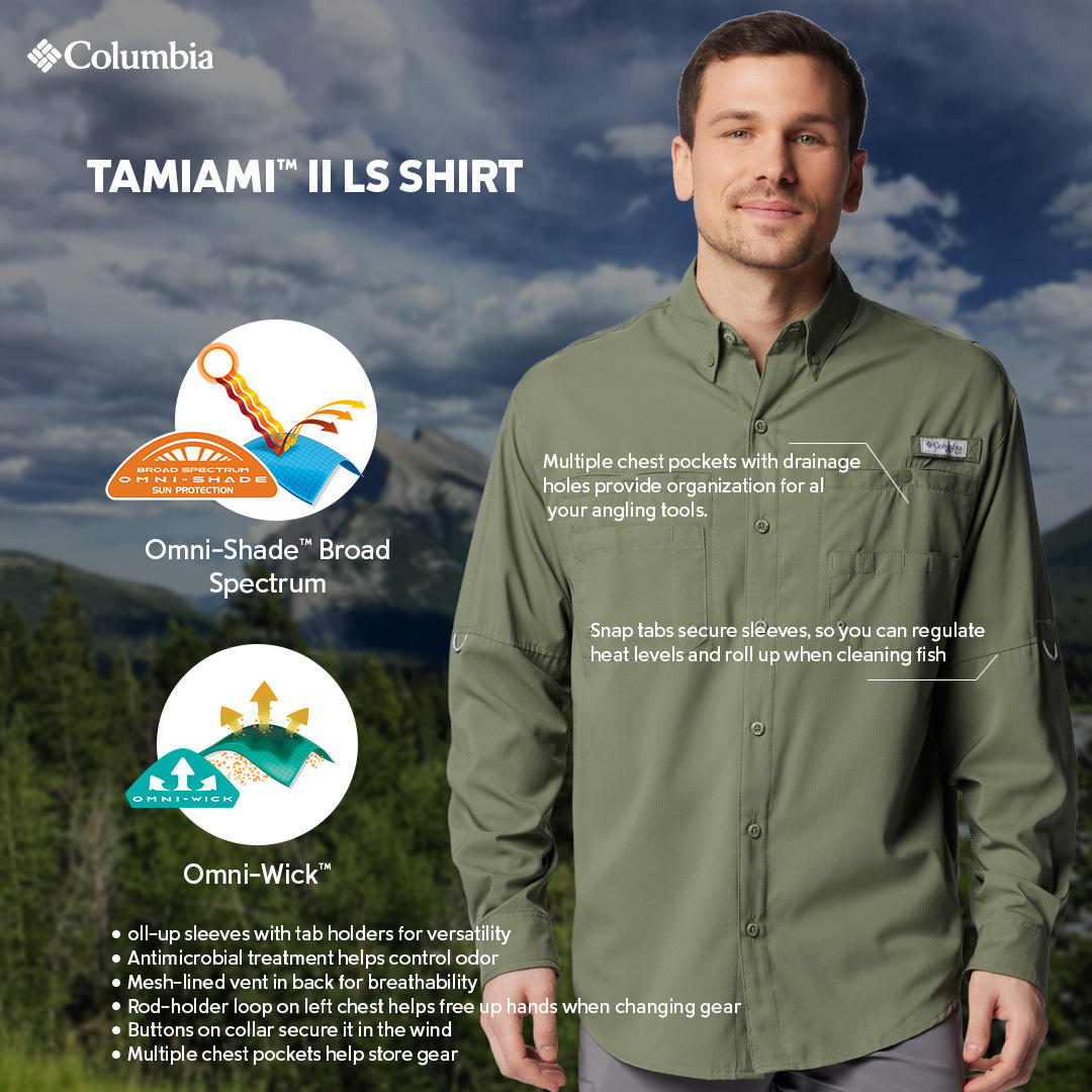 Columbia Mens Green Omni-Shade Tamiami II Long Sleeve Shirt