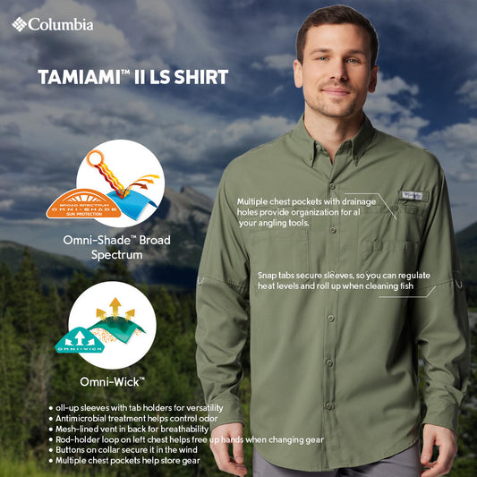 Columbia Mens Green Omni-Shade Tamiami II Long Sleeve Shirt