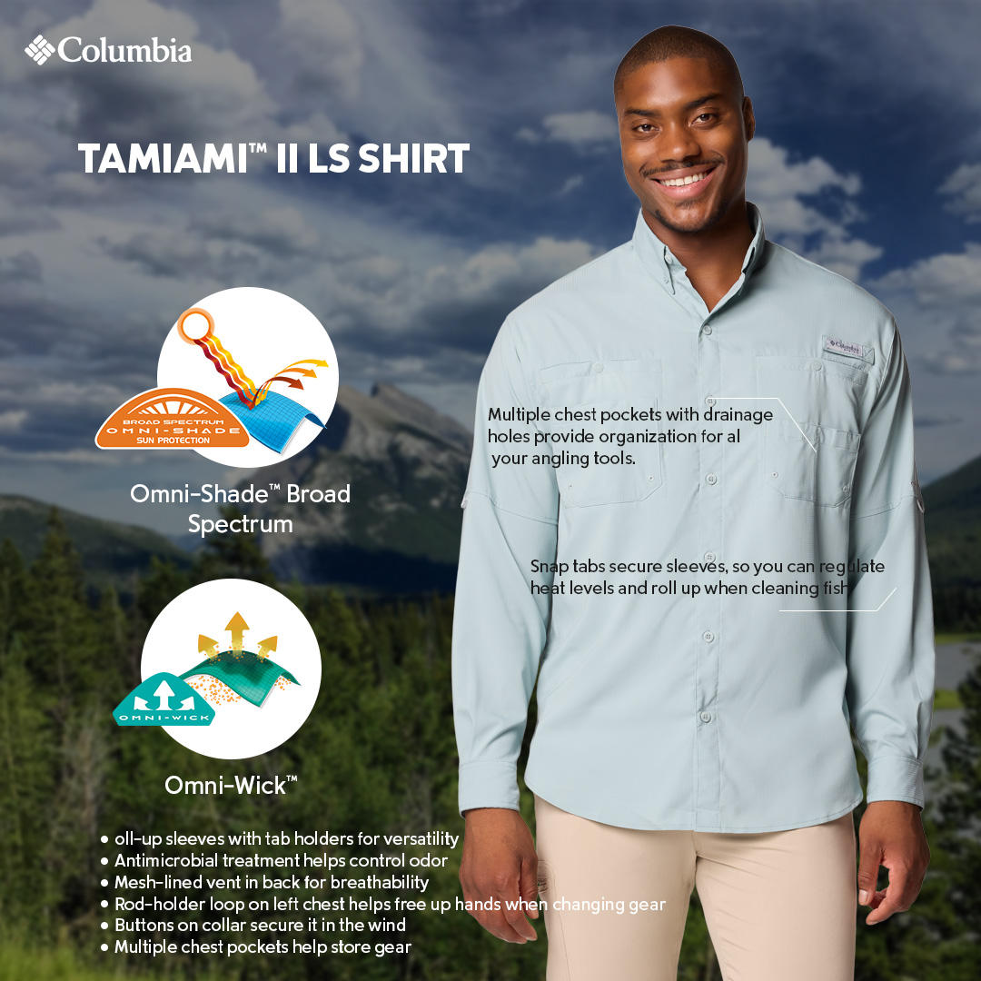 Columbia Mens Turquoise Omni-Wick Tamiami II Long Sleeve Shirt