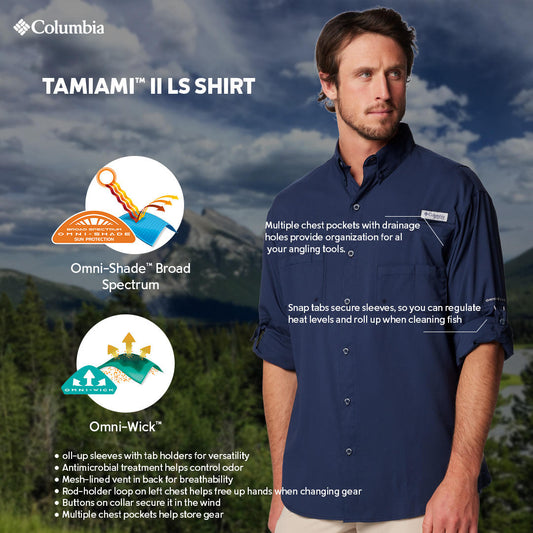 Columbia Mens Navy Blue Omni-Wick Tamiami II Long Sleeve Shirt