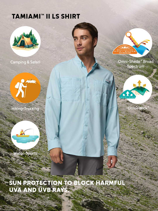 Columbia Men’s Blue Omni-Shade Tamiami II Long Sleeve Shirt