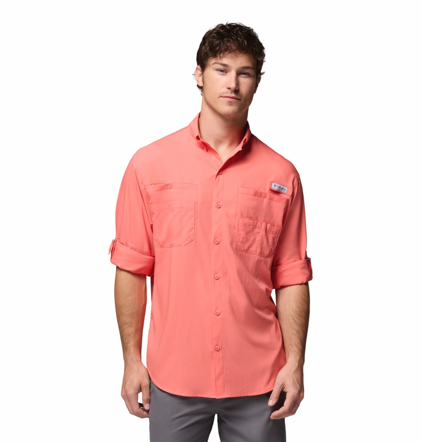 Columbia Men Orange Omni-Shade Tamiami II Long Sleeve Shirt