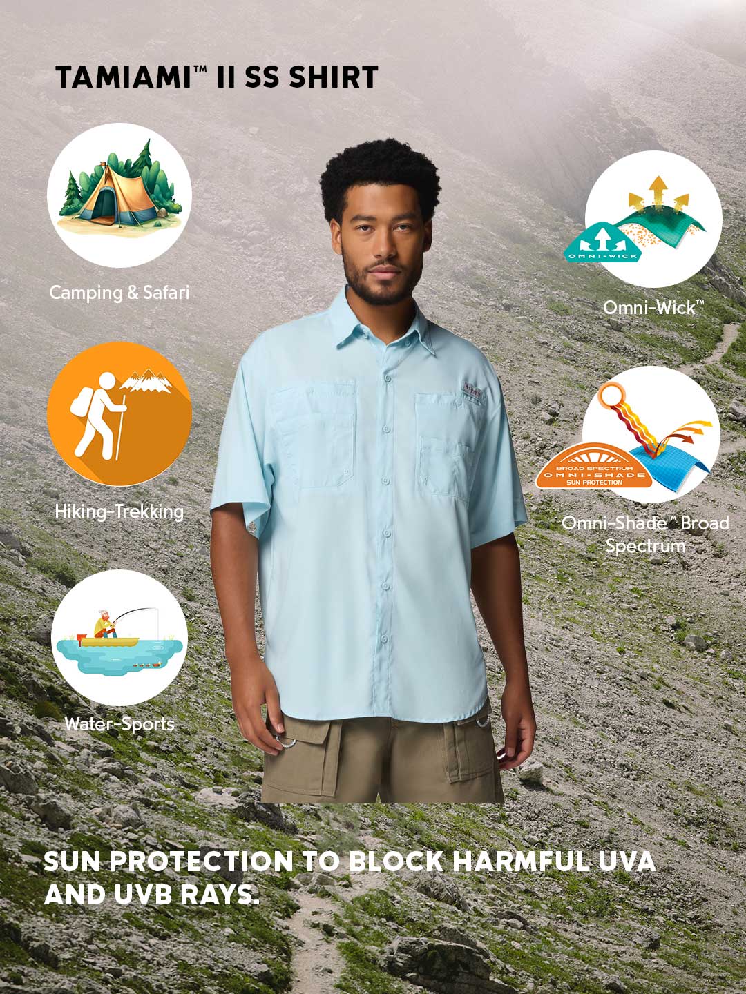 Columbia Men Blue Omni-Shade Tamiami II Short Sleeve Shirt
