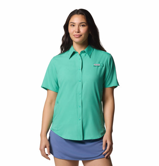 Columbia Womens Teal Omni-Shade Womens Tamiami II Short Sleeve Shirt