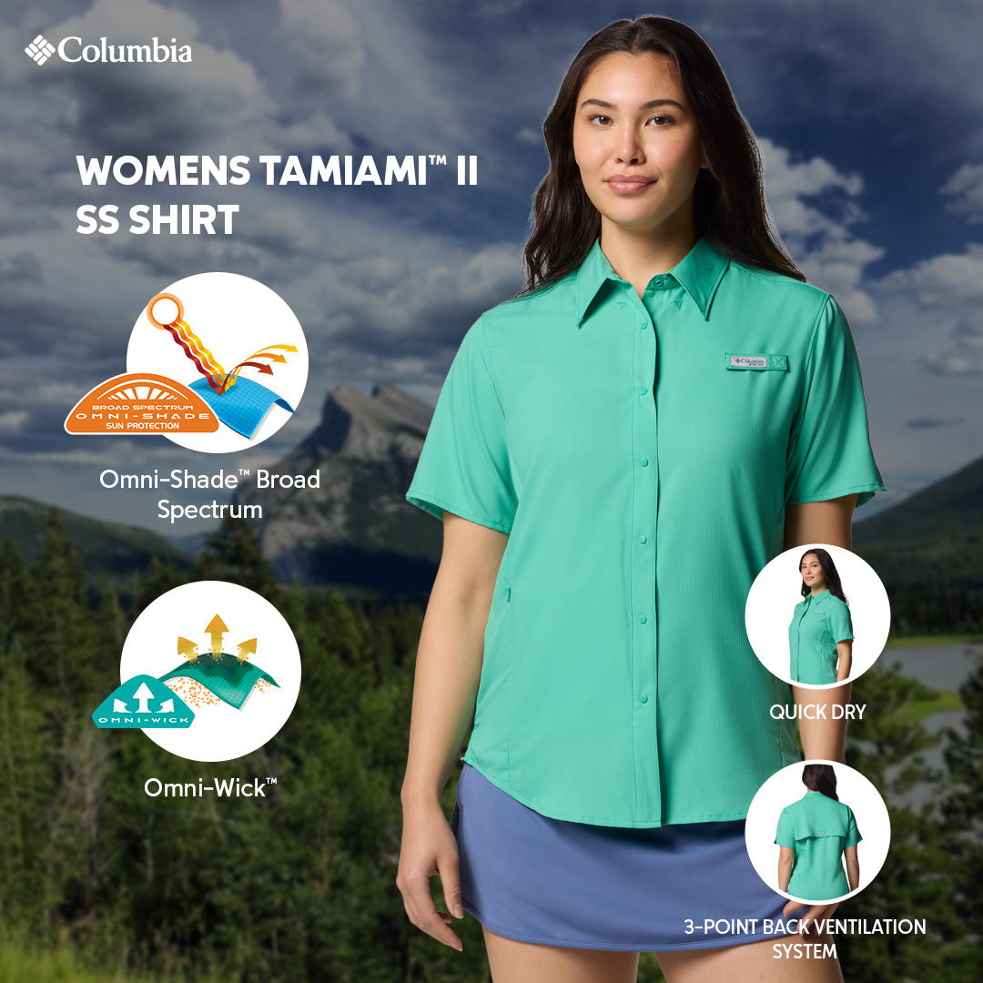 Columbia Womens Teal Omni-Shade Womens Tamiami II Short Sleeve Shirt