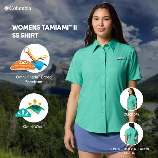 Columbia Womens Teal Omni-Shade Womens Tamiami II Short Sleeve Shirt