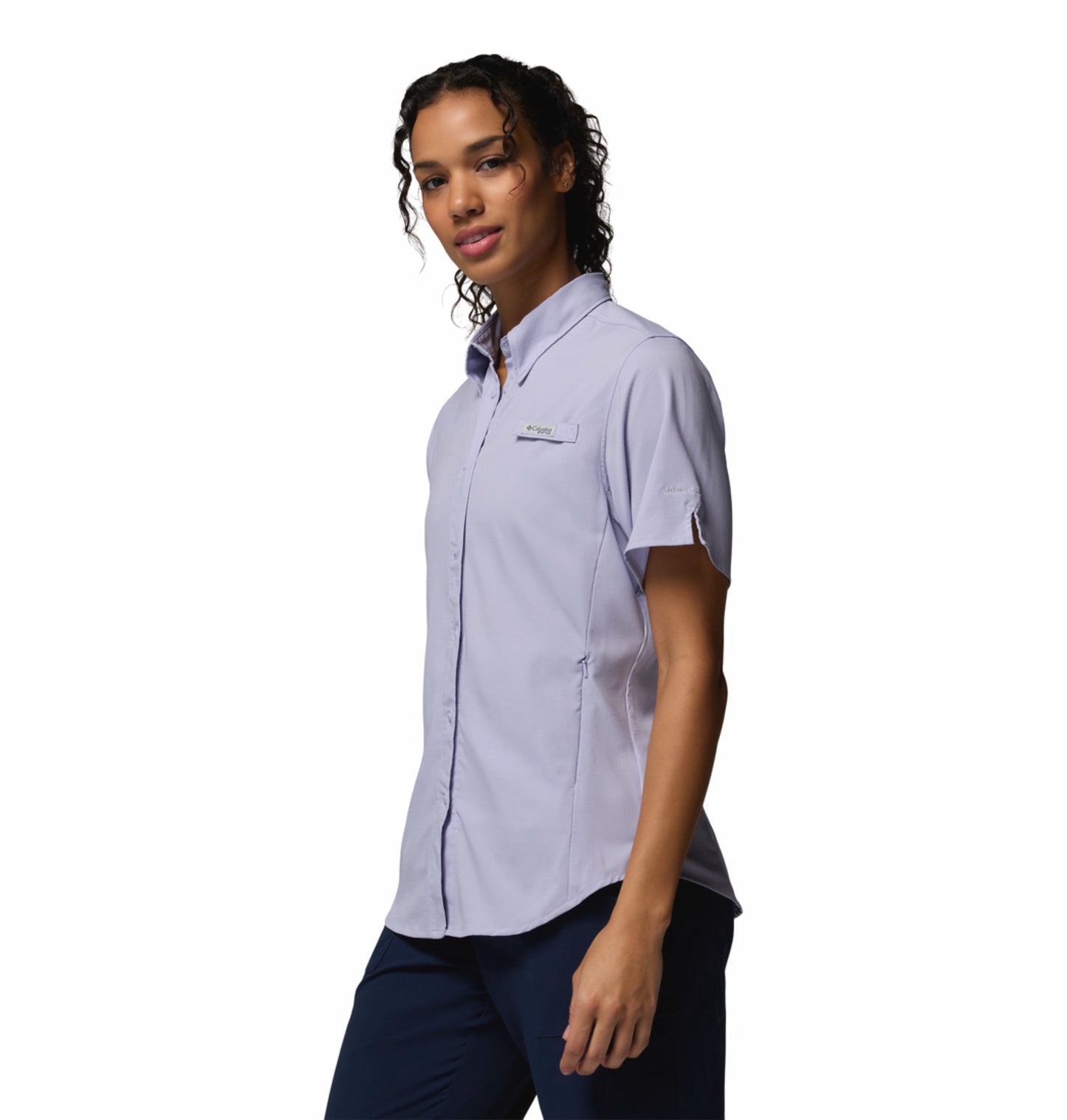 Columbia Women's Blue Omni-Shade Tamiami II Short Sleeve Shirt for Sun Safety