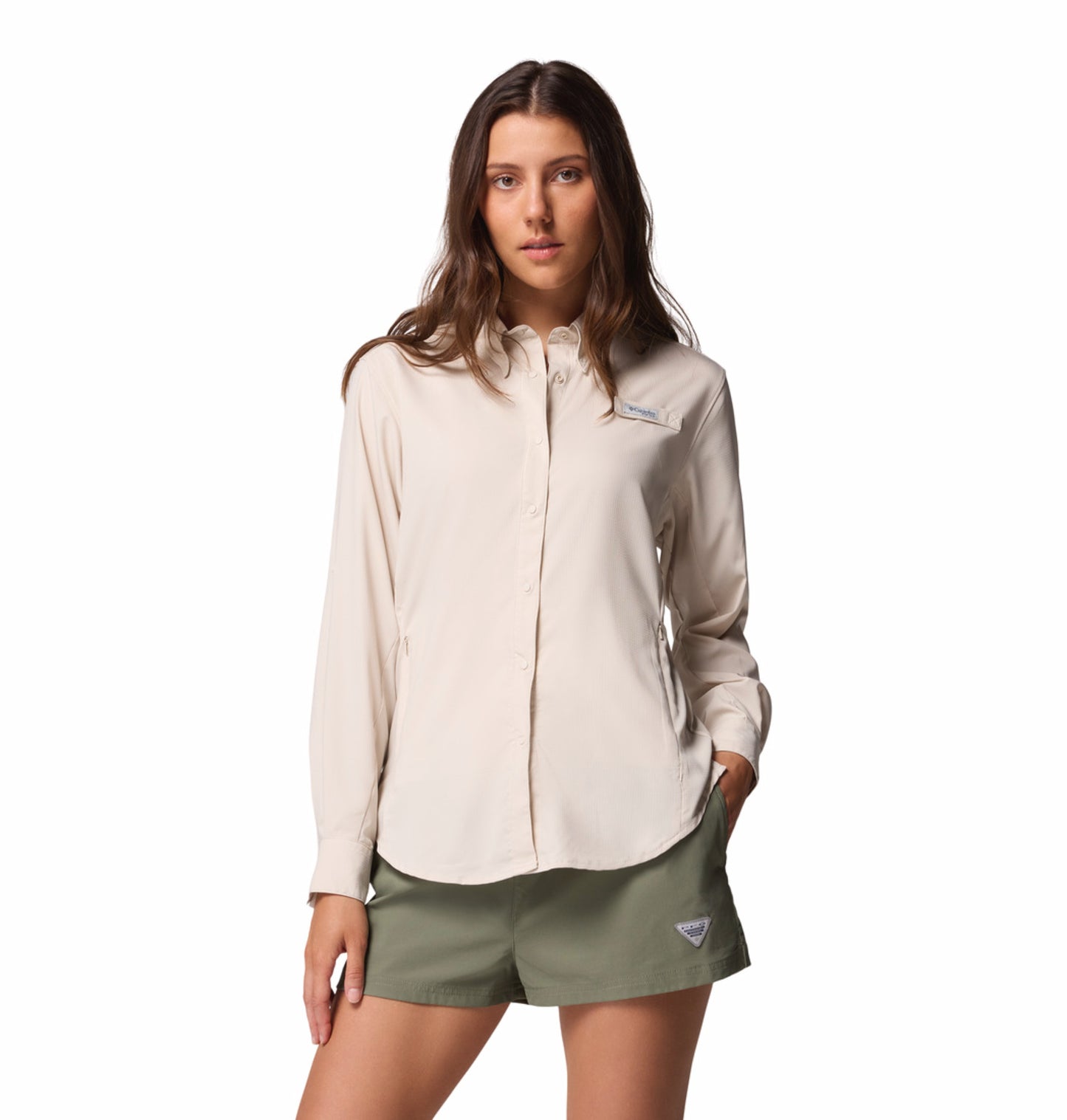 Columbia Women Beige Omni-Shade Tamiami II Long Sleeve Shirt
