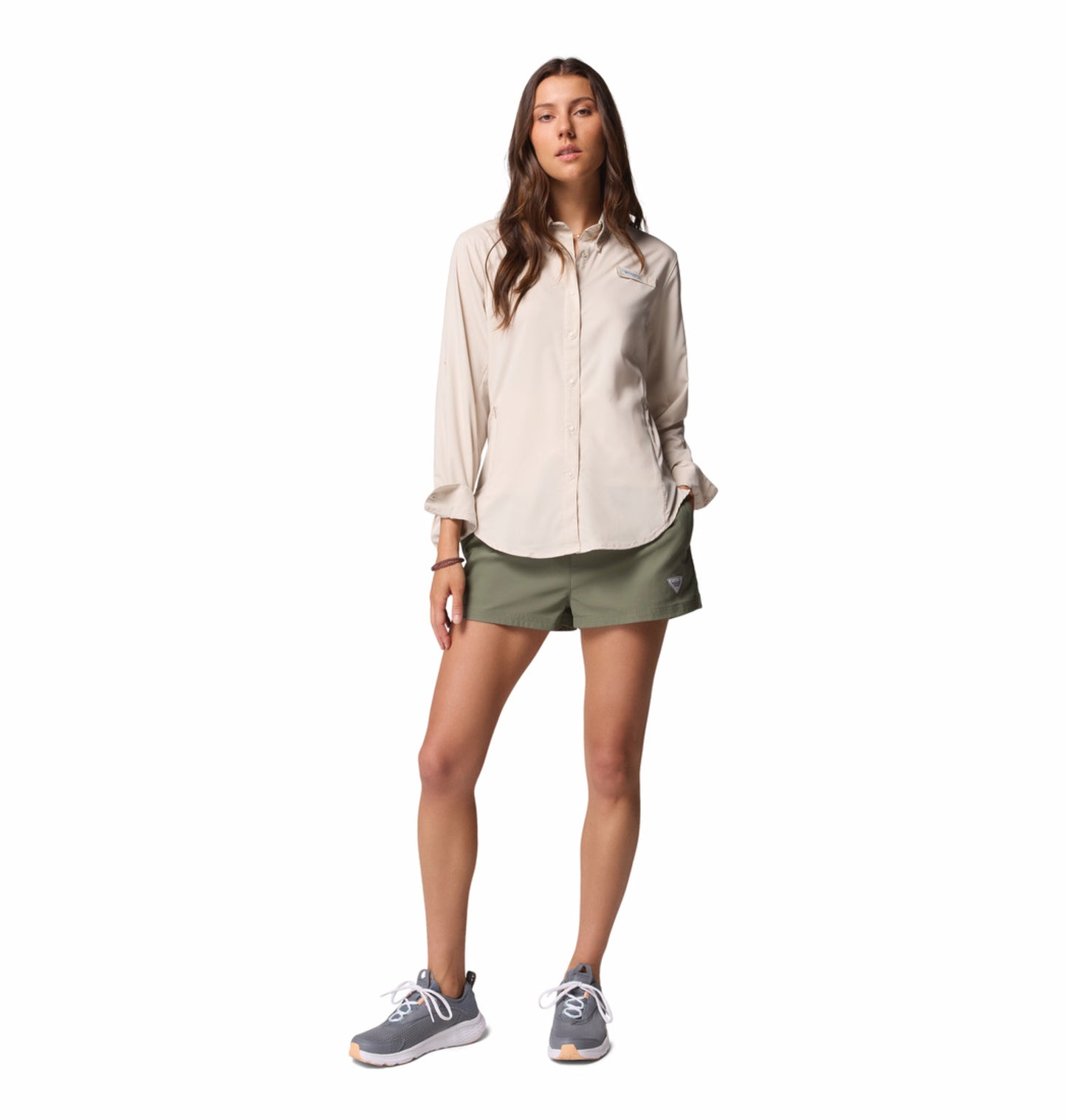 Columbia Women Beige Omni-Shade Tamiami II Long Sleeve Shirt