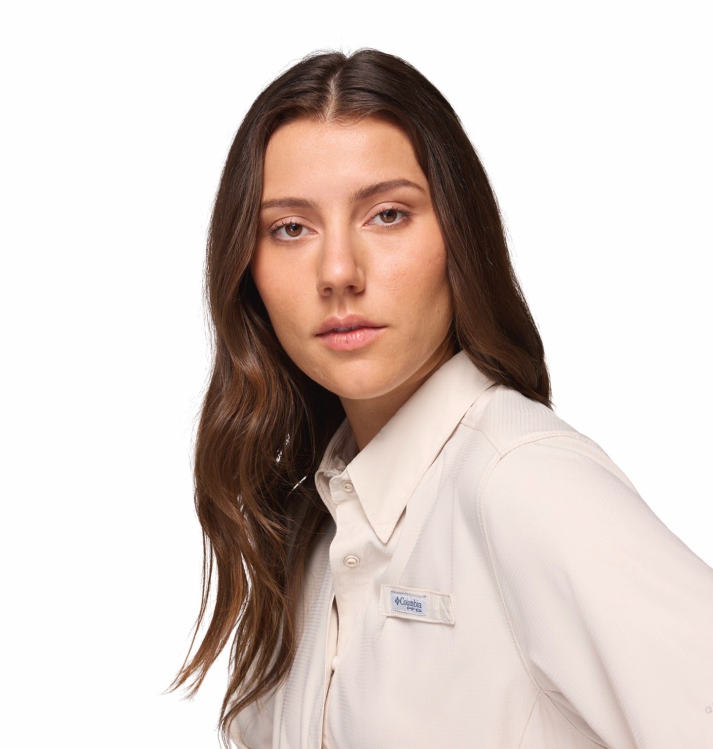 Columbia Women Beige Omni-Shade Tamiami II Long Sleeve Shirt