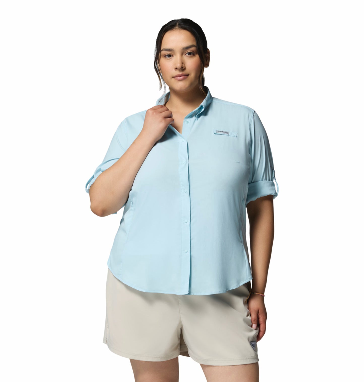 Columbia Women Blue Omni-Shade Tamiami II Long Sleeve Shirt