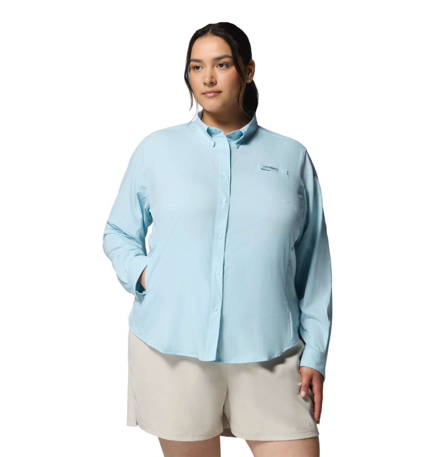 Columbia Women Blue Omni-Shade Tamiami II Long Sleeve Shirt