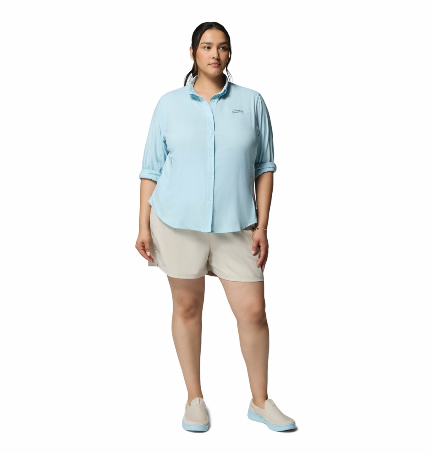 Columbia Women Blue Omni-Shade Tamiami II Long Sleeve Shirt