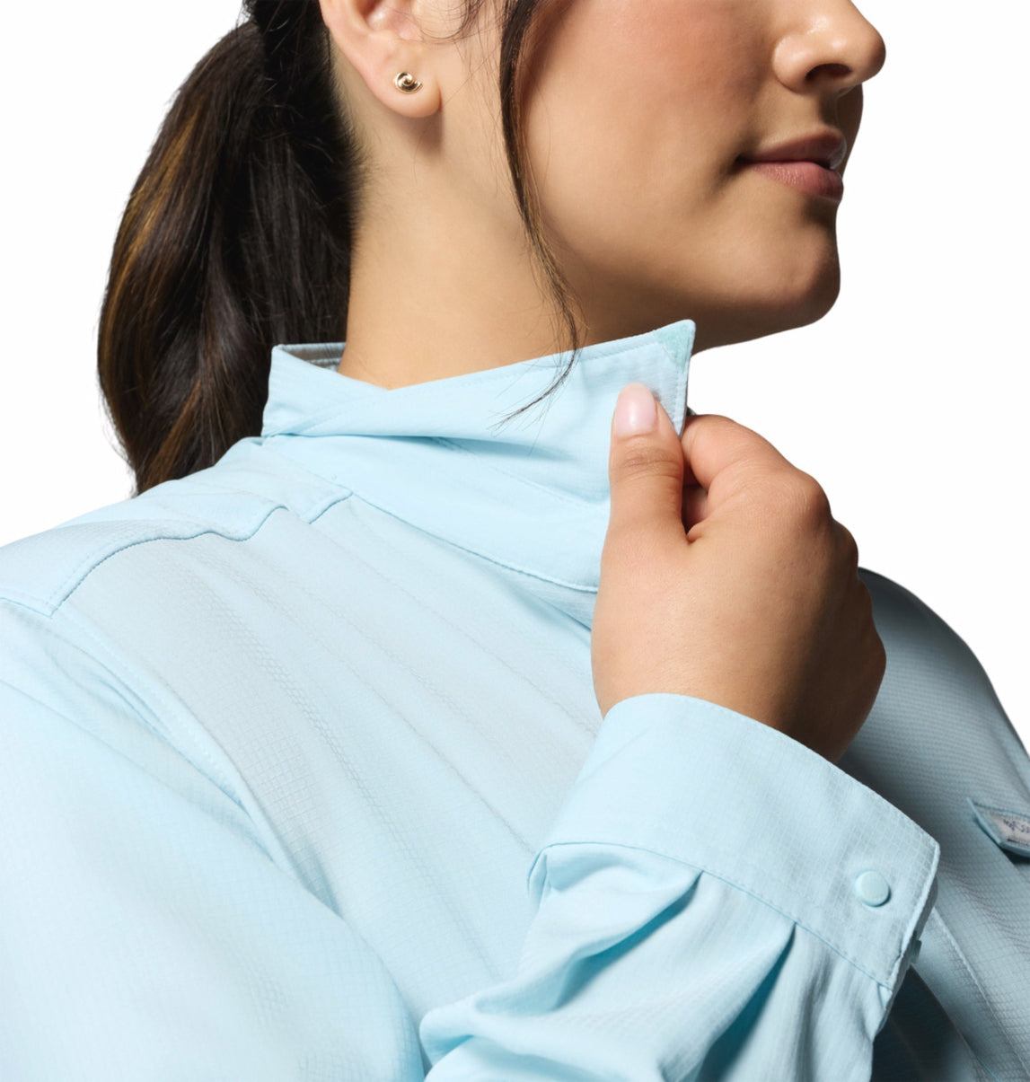 Columbia Women Blue Omni-Shade Tamiami II Long Sleeve Shirt