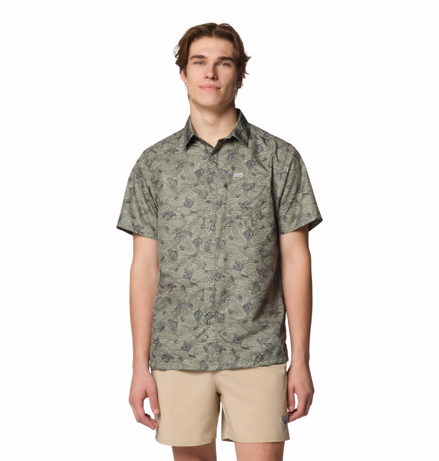 Columbia Mens Olive Omni-Wick Super Slack Tide Camp Shirt