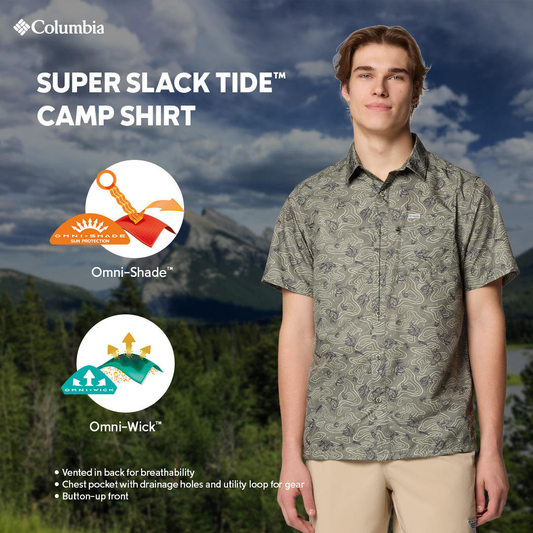 Columbia Mens Olive Omni-Wick Super Slack Tide Camp Shirt