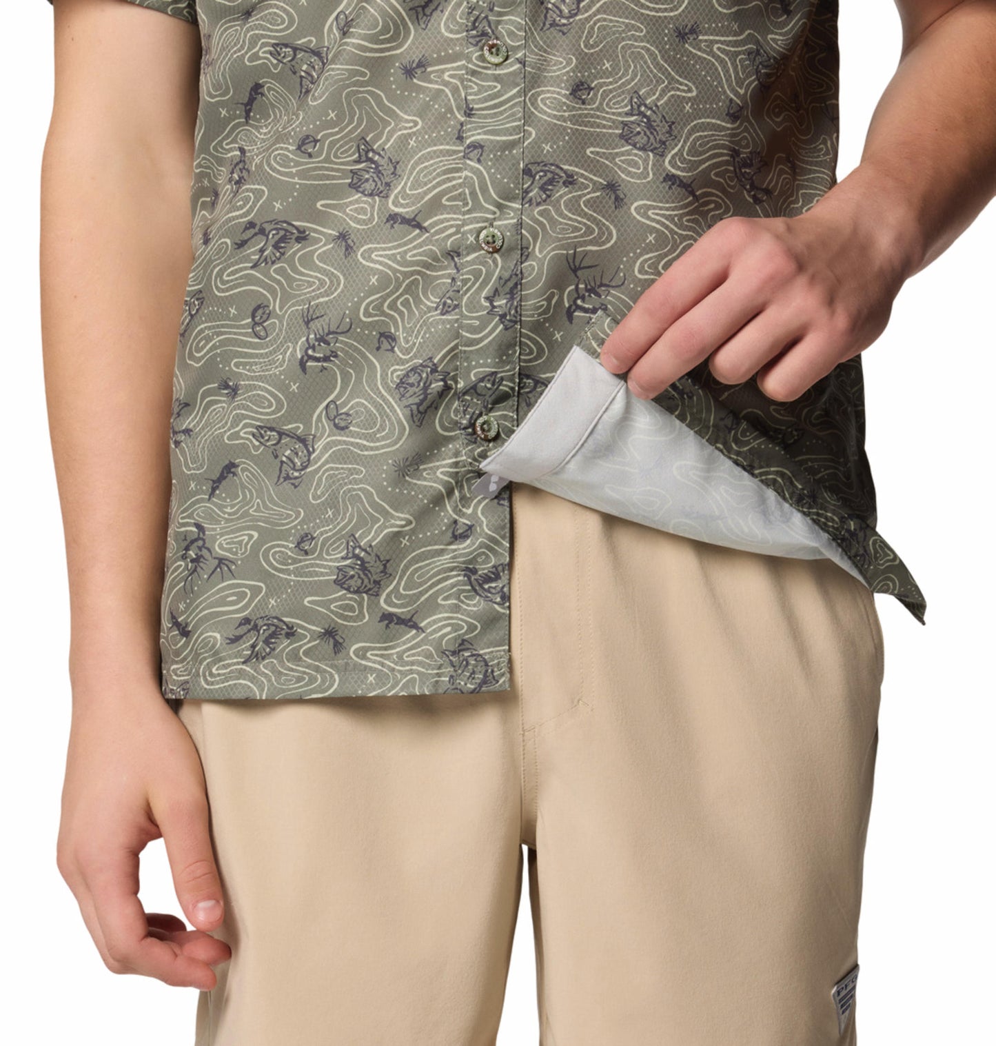 Columbia Mens Olive Omni-Wick Super Slack Tide Camp Shirt