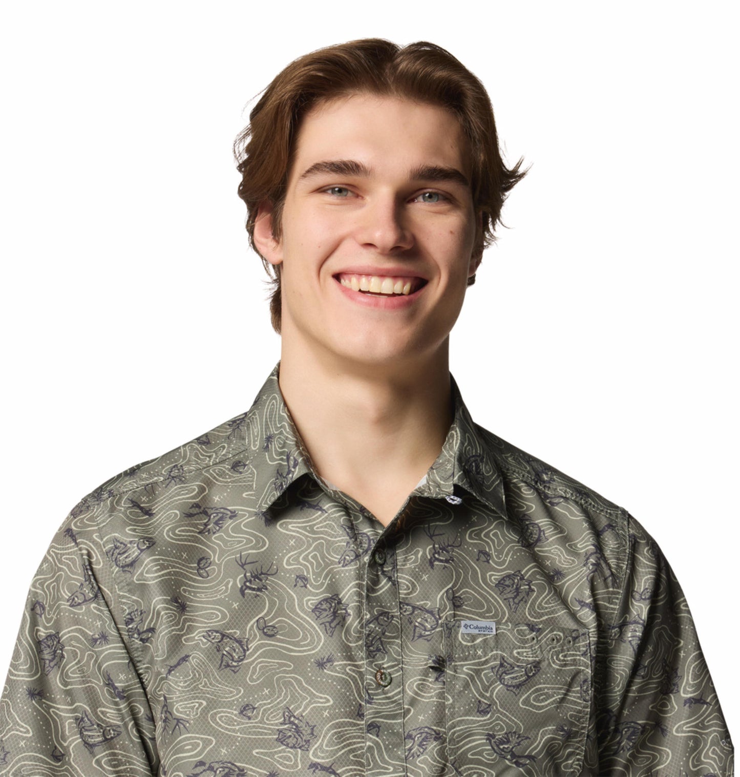 Columbia Mens Olive Omni-Wick Super Slack Tide Camp Shirt